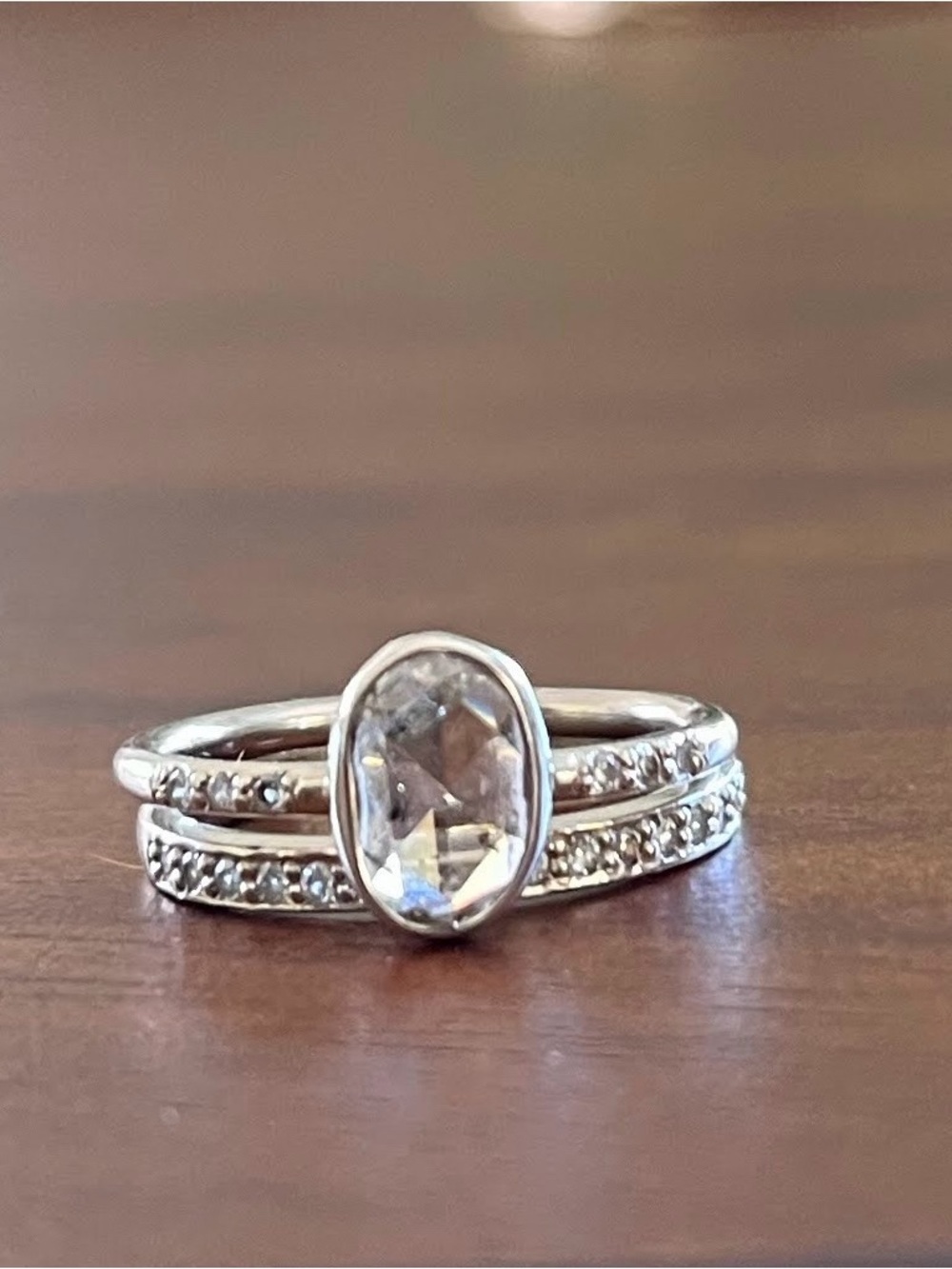 Champagne Oval Diamond Ring in White Gold with Diamond Band - Picture 2 of 3